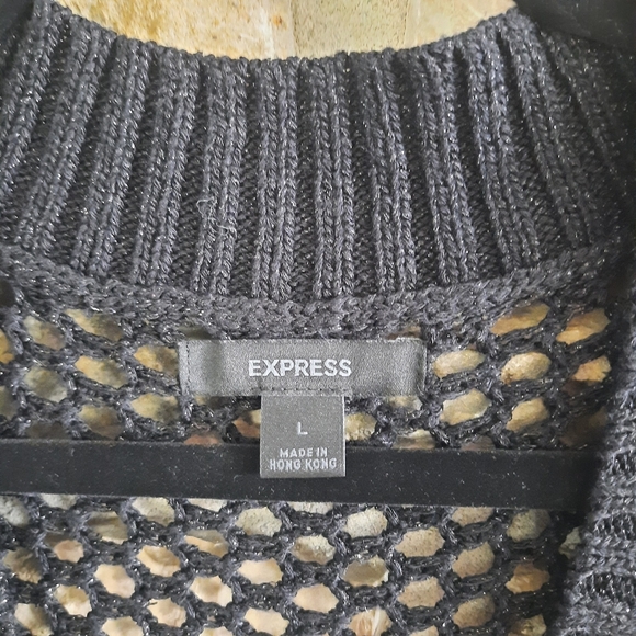 Express Open Knit Long-Sleeve Sweater Black Womens Size Large - Picture 3 of 8
